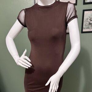 See You Monday Brown Short-Sleeve Slim Maxi Dress